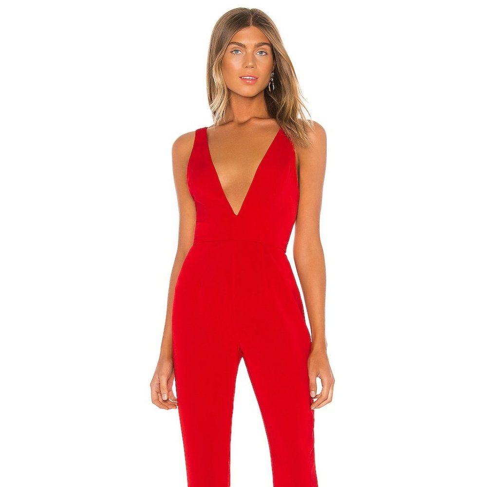 Superdown Jillian Deep V Jumpsuit Cherry - S